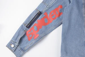 Sp5der Light Blue Red Logo Denim Jacket1
