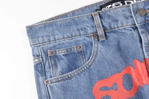 Sp5der Light Blue Red Logo Denim Jeans3