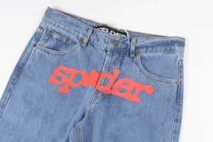 Sp5der Light Blue Red Logo Denim Jeans9