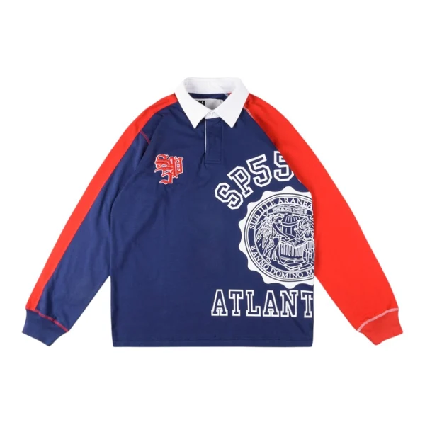 Sp5der Navy Red Panel Graphic Rugby Polo Shirt Front view