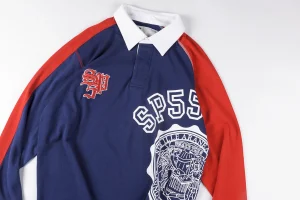 Sp5der Navy Red Panel Graphic Rugby Polo Shirt6