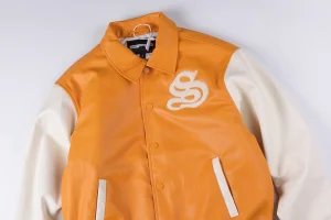 Sp5der Orange White S Logo Varsity Jacket11