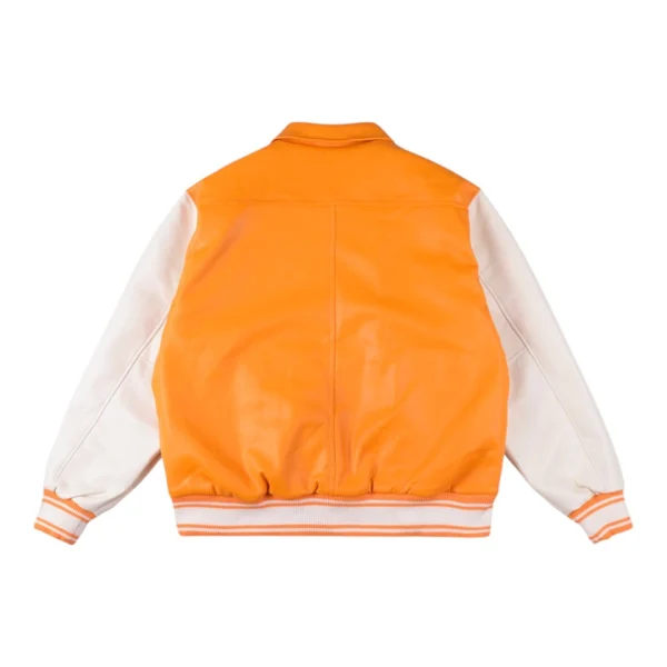 Sp5der Orange White S Logo Varsity Jacket Back view