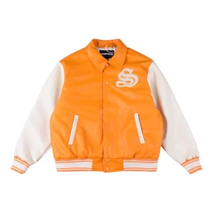 Sp5der Orange White S Logo Varsity Jacket