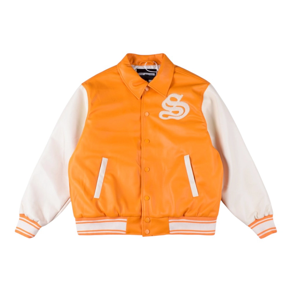 Sp5der Orange White S Logo Varsity Jacket