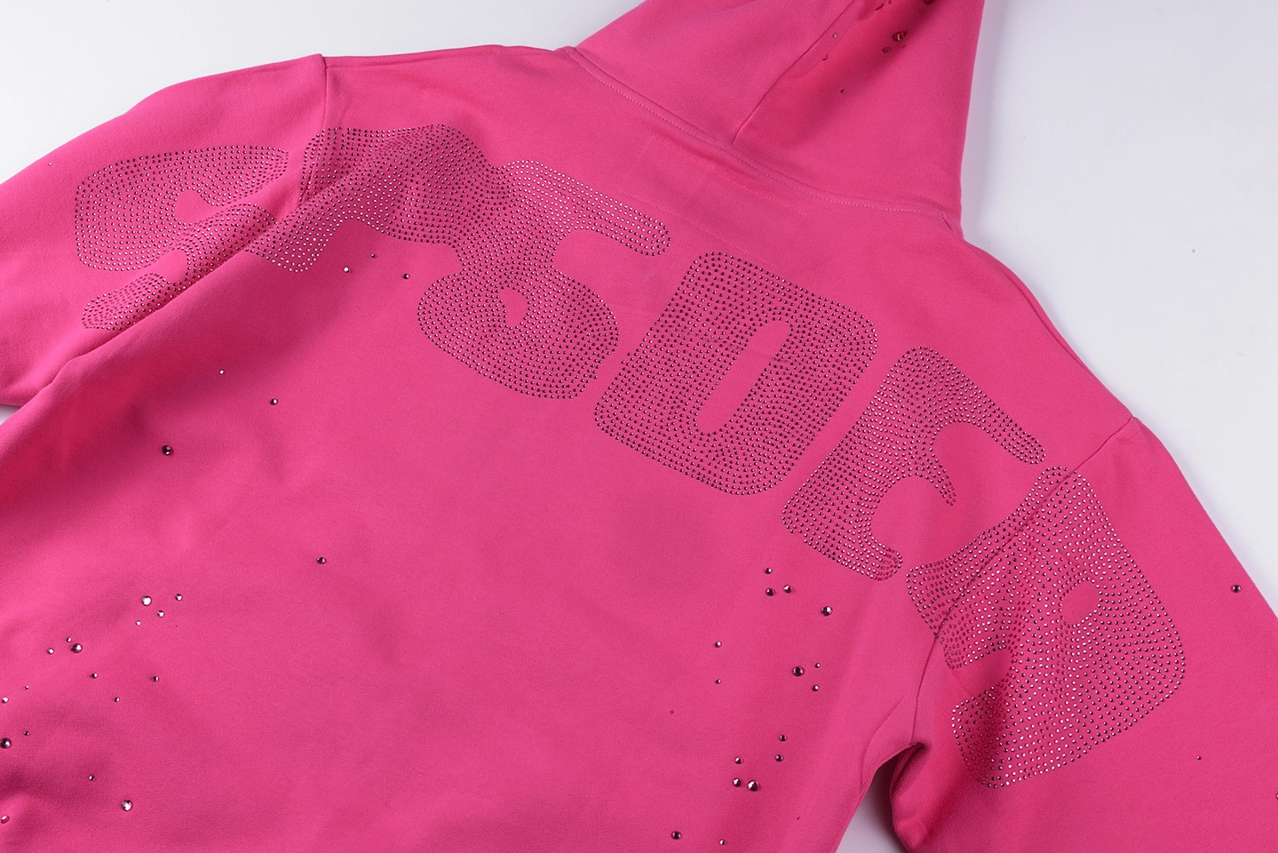 Sp5der Pink Rhinestone Web Hoodie3