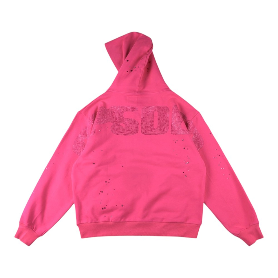 Sp5der Pink Rhinestone Web Hoodie Back view