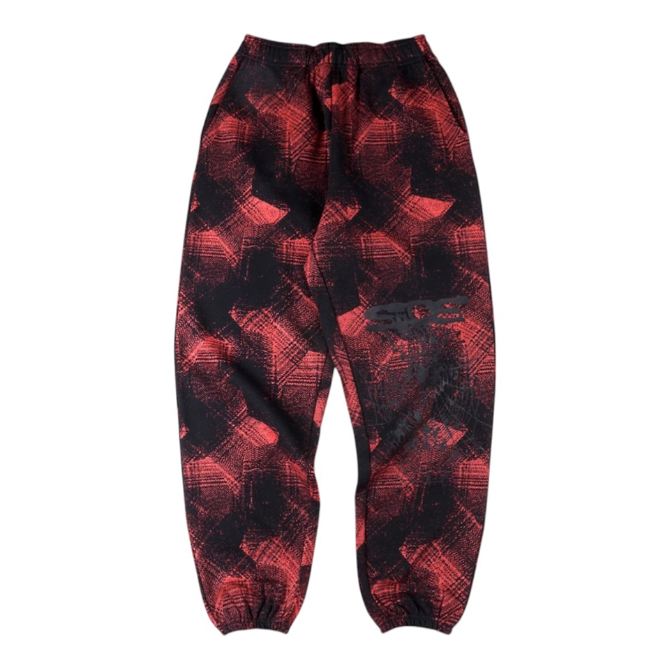 Sp5der Red Black All-Over Print Sweatpants Front view