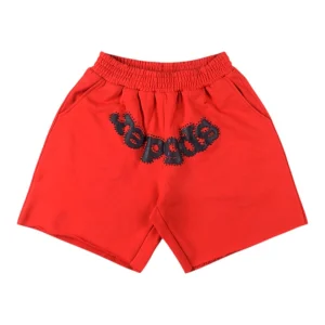 Sp5der Red Embroidered Logo Sweat Shorts Front view