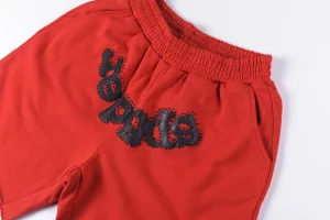 Sp5der Red Embroidered Logo Sweat Shorts7