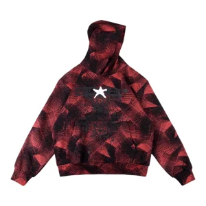 Sp5der Red Plaid Star Web Graphic Hoodie Front view