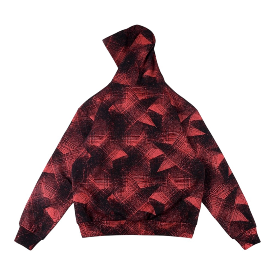 Sp5der Red Plaid Star Web Graphic Hoodie Back view