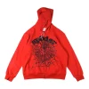 Sp5der Red Web Graphic Zip Hoodie