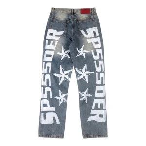 Sp5der Star Graphic Denim Jeans Back view