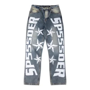 Sp5der Star Graphic Denim Jeans Front view