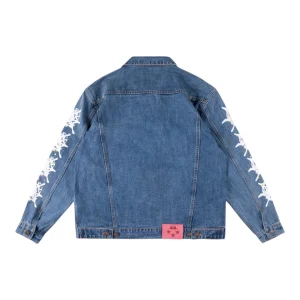 Sp5der Washed Blue Graphic Sleeve Denim Jacket Back view