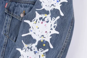 Sp5der Washed Blue Graphic Sleeve Denim Jacket10