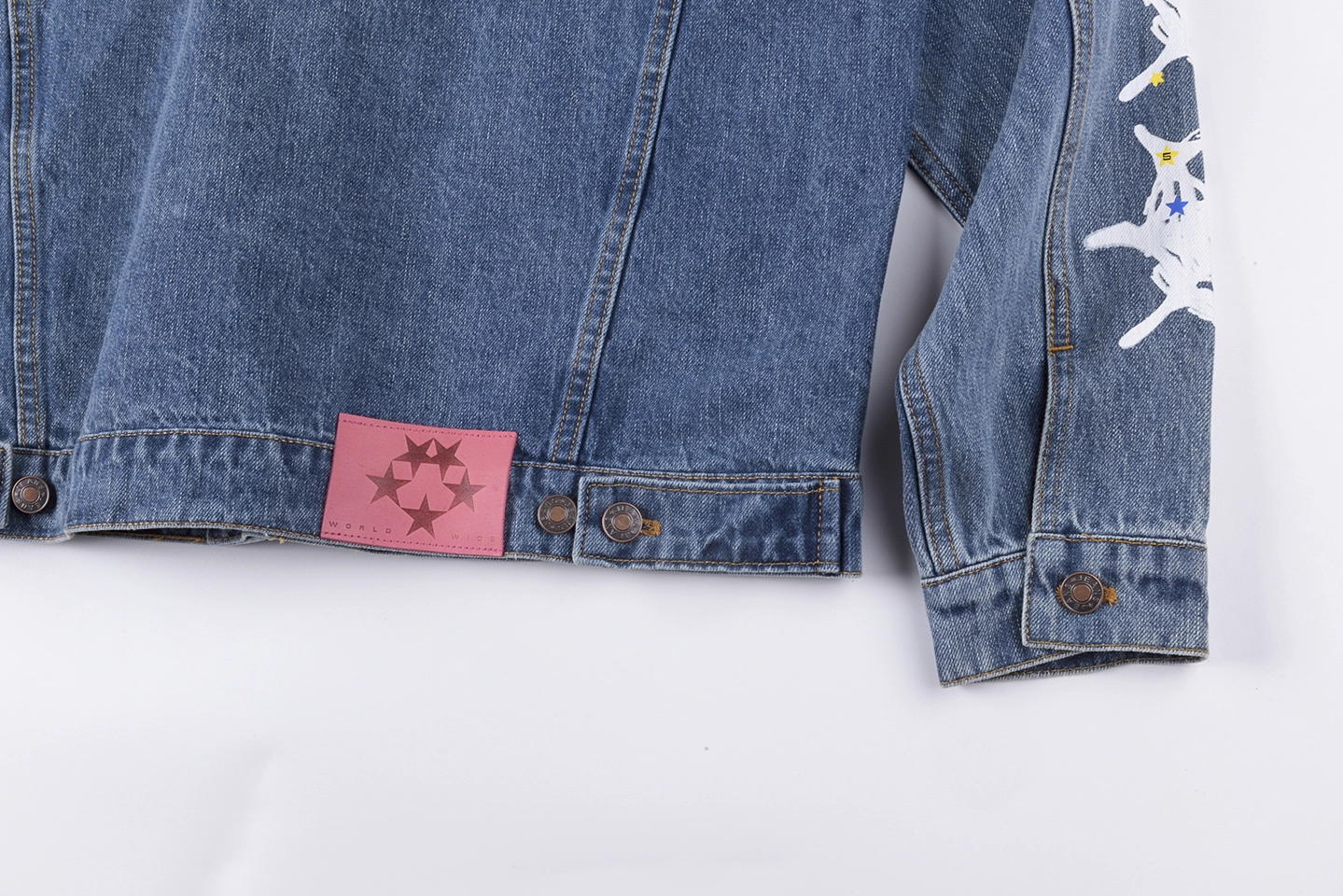 Sp5der Washed Blue Graphic Sleeve Denim Jacket2