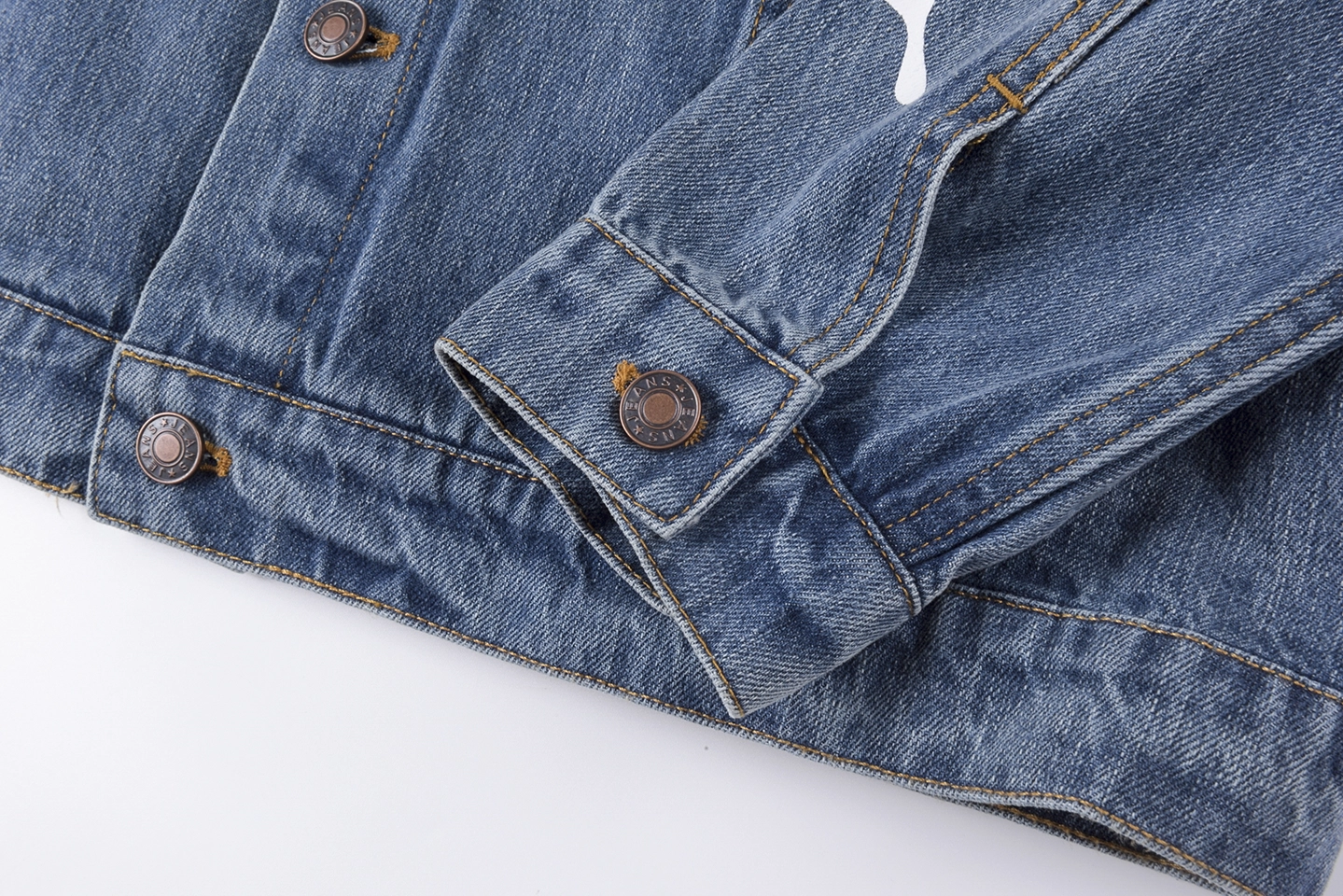 Sp5der Washed Blue Graphic Sleeve Denim Jacket6