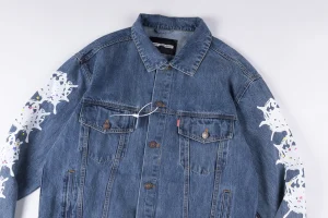 Sp5der Washed Blue Graphic Sleeve Denim Jacket7