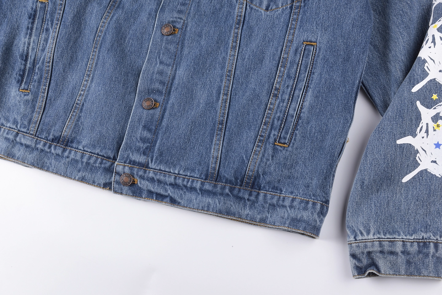 Sp5der Washed Blue Graphic Sleeve Denim Jacket8