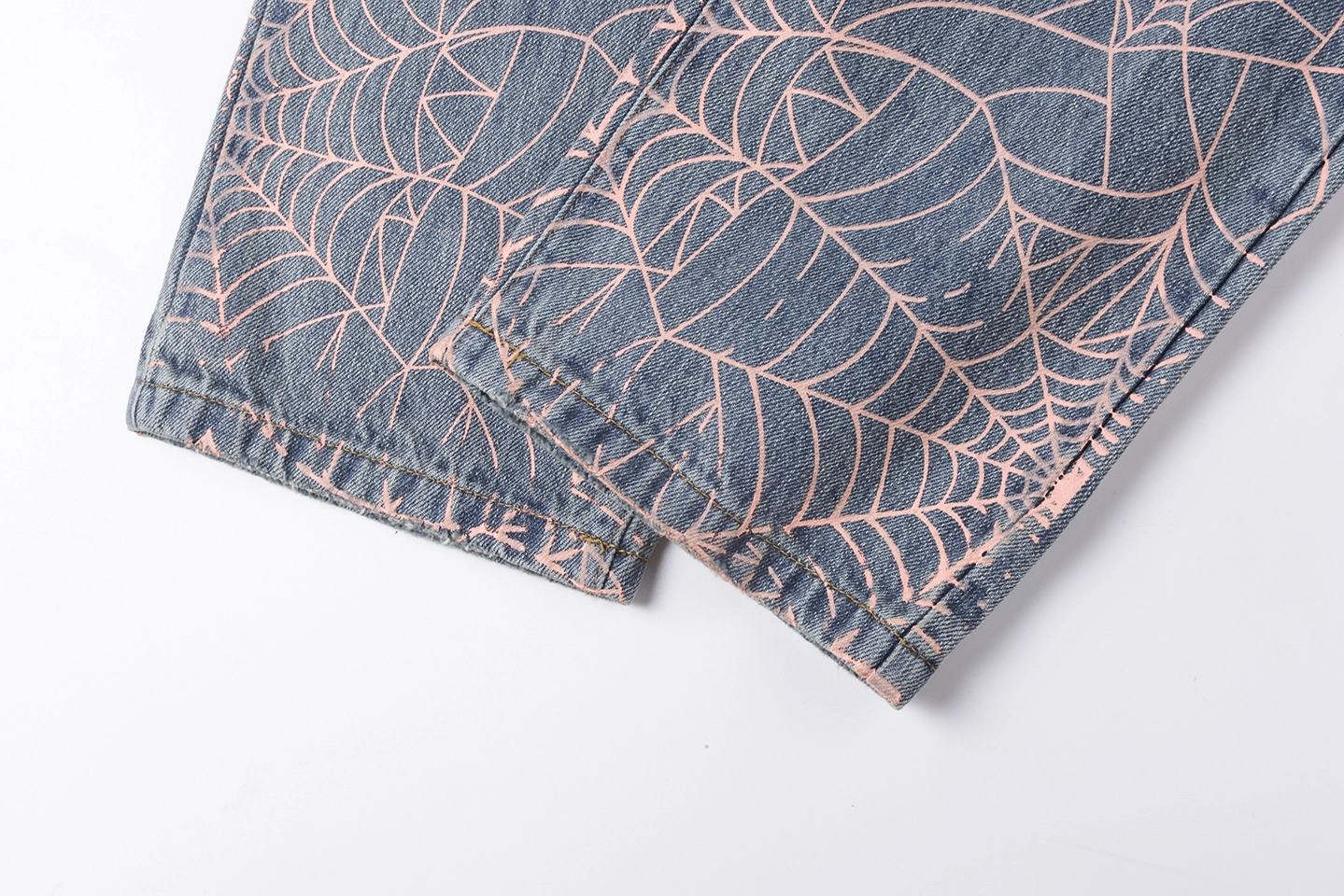 Sp5der Washed Denim Pink Web Jeans1