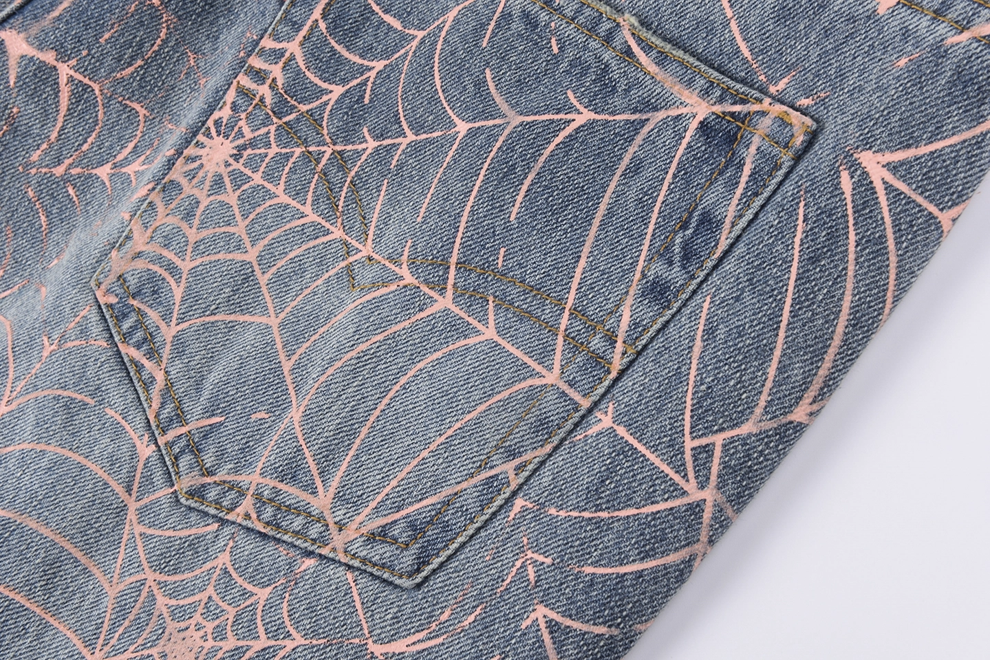 Sp5der Washed Denim Pink Web Jeans2