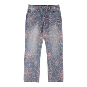 Sp5der Washed Denim Pink Web Jeans Front view