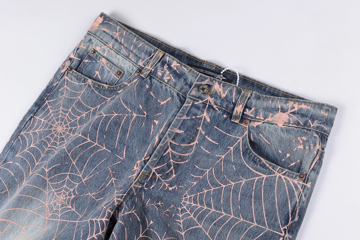 Sp5der Washed Denim Pink Web Jeans4