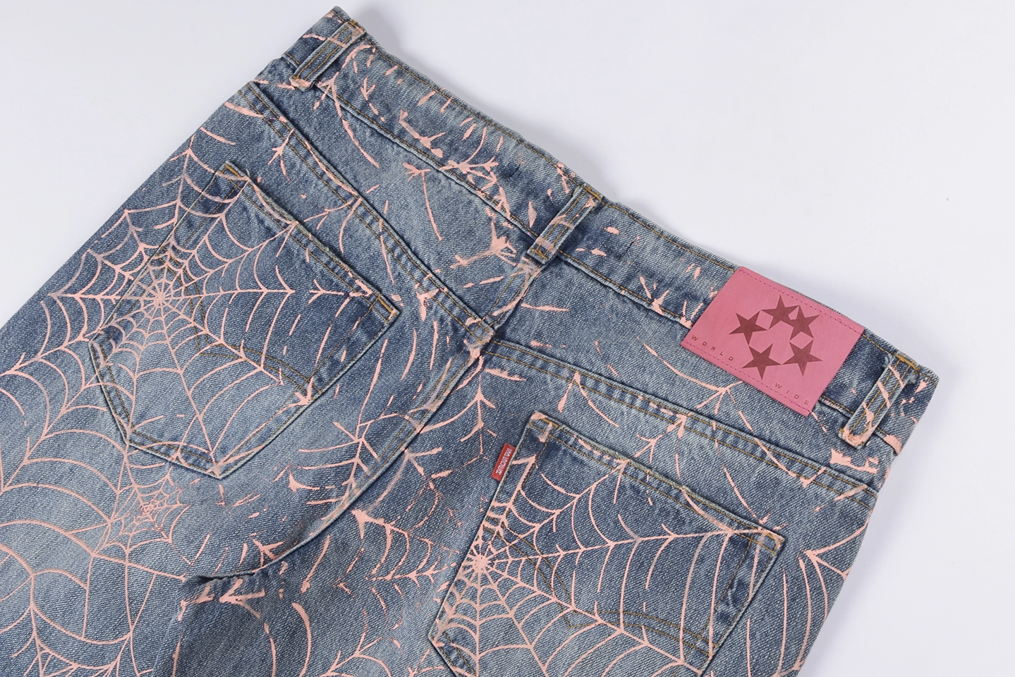 Sp5der Washed Denim Pink Web Jeans6