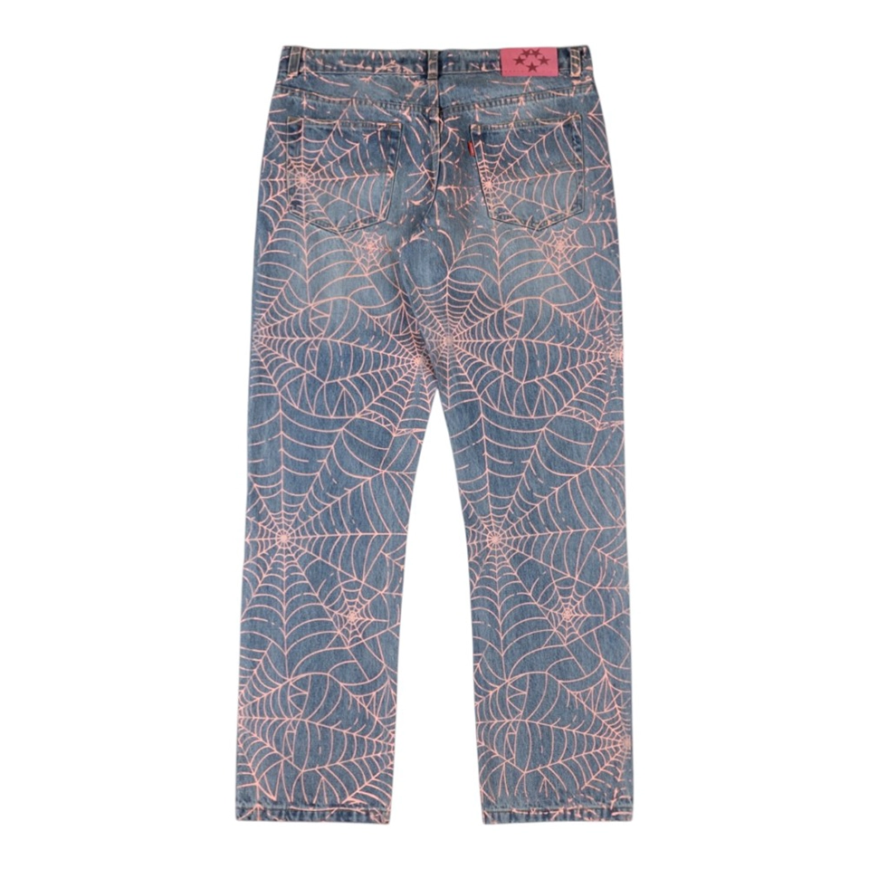Sp5der Washed Denim Pink Web Jeans Back view