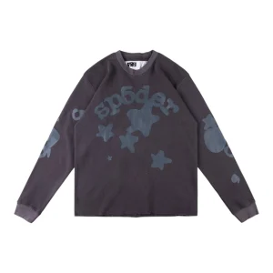 Sp5der Washed Grey Star Graphic Shirt Front view