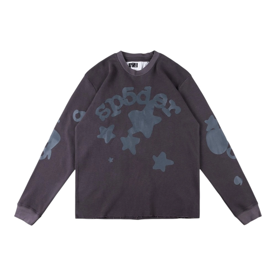 Sp5der Washed Grey Star Graphic Shirt Front view