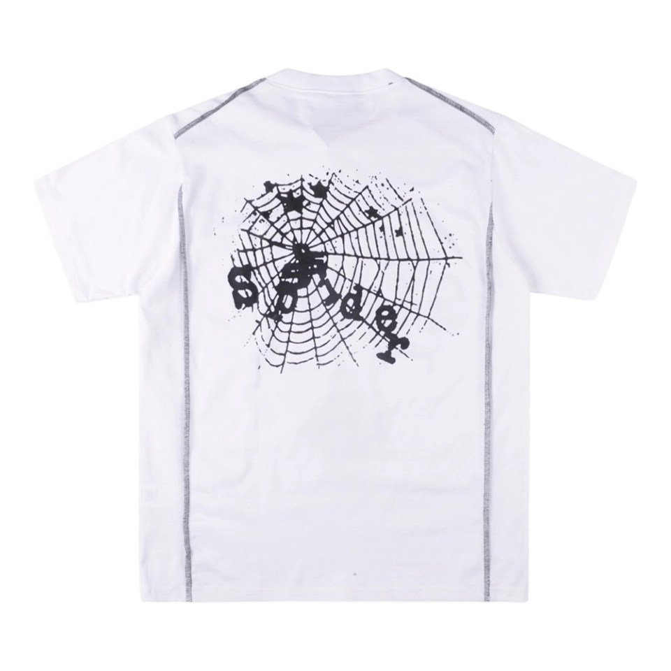 Sp5der White Black Spider Web Graphic T-Shirt Back view