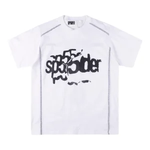 Sp5der White Black Spider Web Graphic T-Shirt Front view