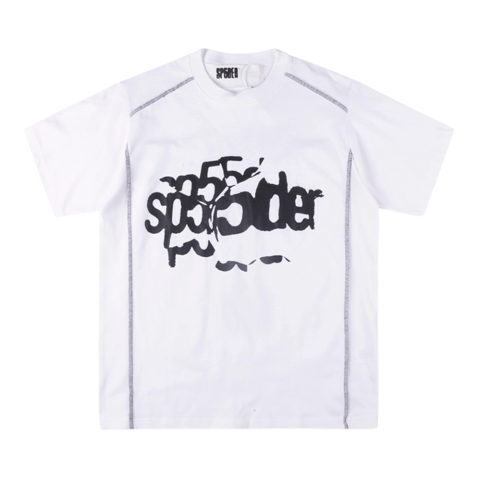 Sp5der White Black Spider Web Graphic T-Shirt Front view