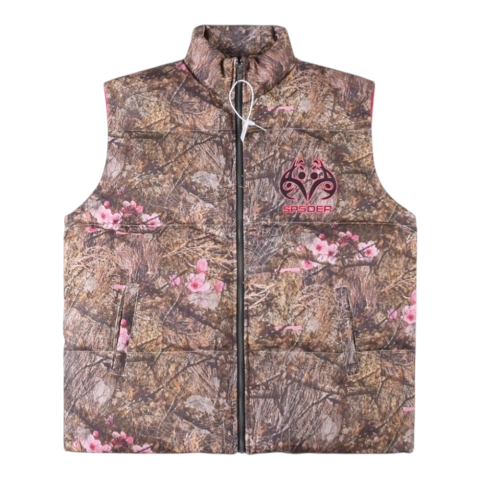 Sp5der Woodland Blossom Camo Puffer Vest Front view