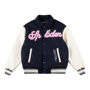 Sp5der Worldwide Pink Logo Varsity Jacket Front view