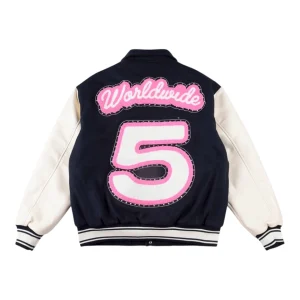 Sp5der Worldwide Pink Logo Varsity Jacket Back view