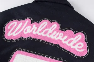 Sp5der Worldwide Pink Logo Varsity Jacket9