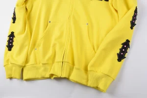 Sp5der Yellow Fur Hood Logo Zip Hoodie2