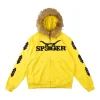 Sp5der Yellow Fur Hood Logo Zip Hoodie