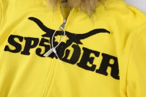 Sp5der Yellow Fur Hood Logo Zip Hoodie7