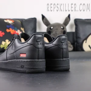 Supreme x Air Force 1 Low heel detail with Nike Air branding and red Supreme box logo