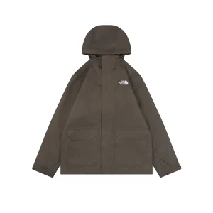 The North Face Dual Pocket Hooded Windbreaker Jacket Brown Front view