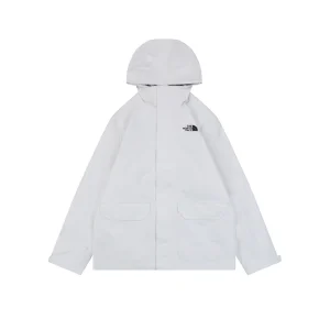 The North Face Dual Pocket Hooded Windbreaker Jacket White Front view
