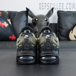 Undefeated x Nike Air Max 95 “Medium Olive” sneakers, rear view showing symmetrical heels and visible Air units