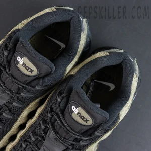Undefeated x Nike Air Max 95 “Medium Olive” sneakers, top-down view highlighting collar and inner structure