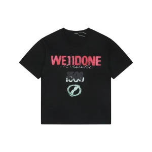 We11done 1506 Graffiti Logo Print T-Shirt Black Front view