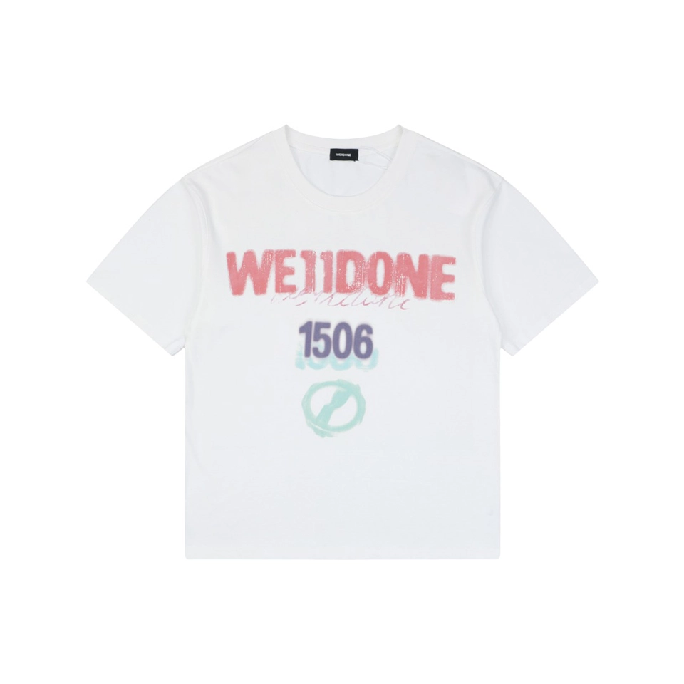 We11done 1506 Graffiti Logo Print T-Shirt White Front view